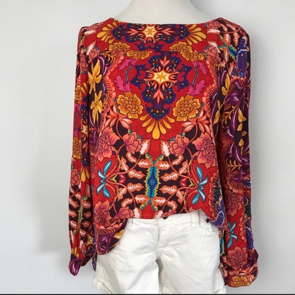 LOFT Floral Fantasy Open Sleeve Tunic Boho Top - Picture 3 of 6